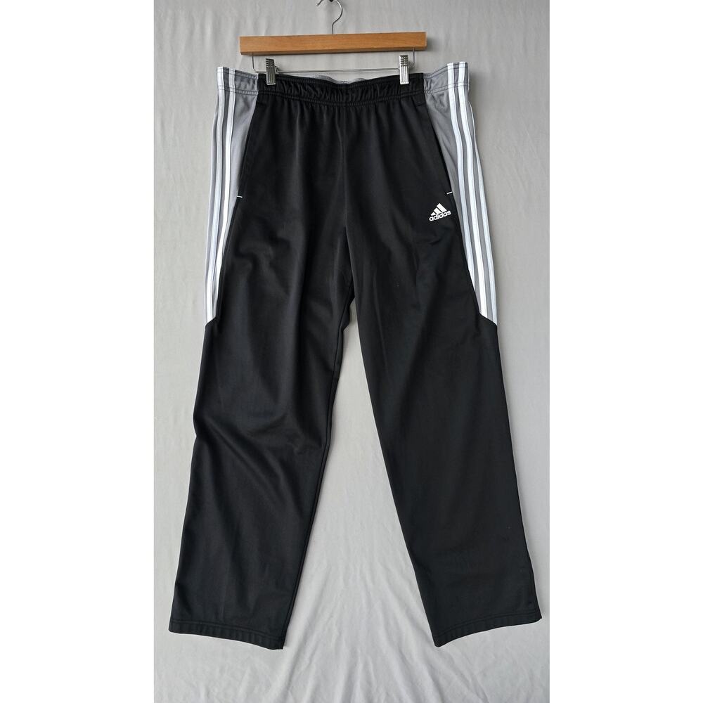 Adidas Track Pants Mens Large Black Gray Climalite 3 Stripe Drawstring